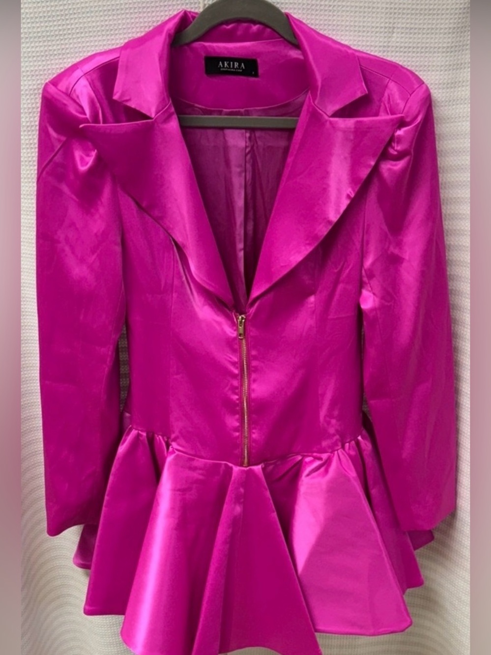 Barbiecore AKIRA Satin Peplum Mini Dress Pink Size S - Picture 2 of 7